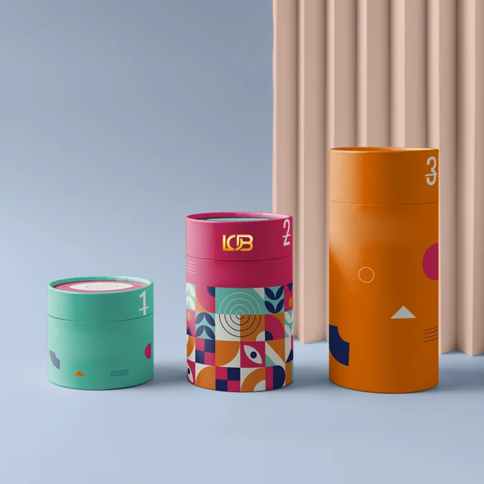 cylindrical packaging with logo